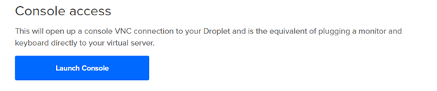 Launching the Digital Ocean VNC Console.