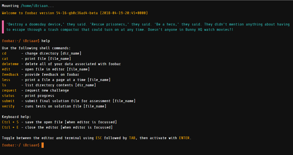 The Google Foobar command prompt
